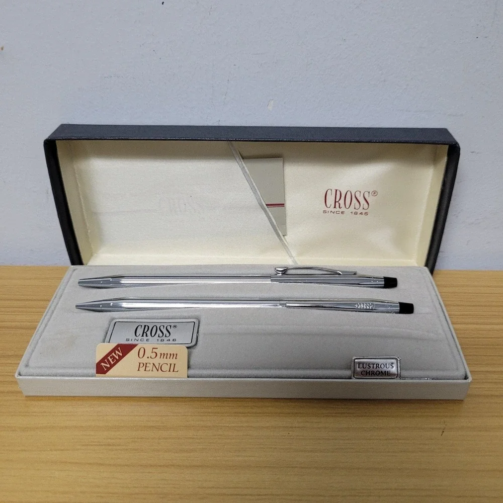 Cross #350105 Lustrous Chrome Ball Point Pen and Pencil Set in Box Vintage 0.5mm